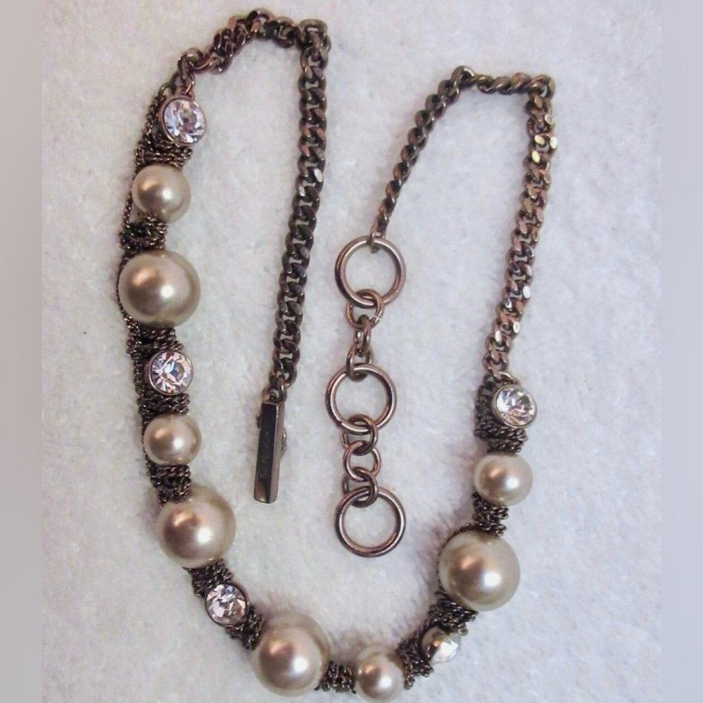 Givenchy Pearl Rhinestone Single Chain Necklace In Brown - Picture 5 of 7